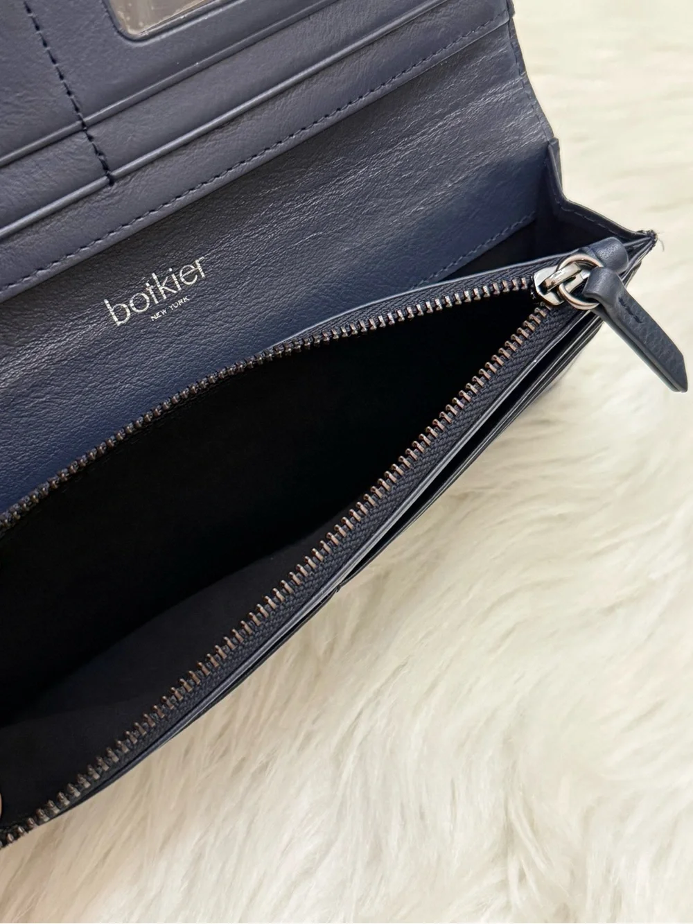 BOTKIER - BLUE ALL LEATHER BIKER QUILTED MOTO LONG SNAP WALLET - Picture 8 of 12